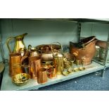 A COPPER COAL SCUTTLE AND A QUANTITY OF BRASS AND COPPER WARES