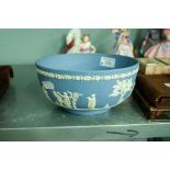 WEDGWOOD PALE BLUE AND WHITE JASPERWARE WARE BOWL, 8" DIAMETER