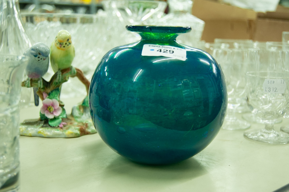 A MDINA BLUE GLASS VASE, TWO ORNAMENTS AND A DRINKING GLASS (4) - Image 2 of 5