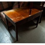 NINETEENTH CENTURY MAHOGANY FOLD OVER LARGE TEA TABLE WITH SHORT DRAWER AND SQUARE SUPPORTS