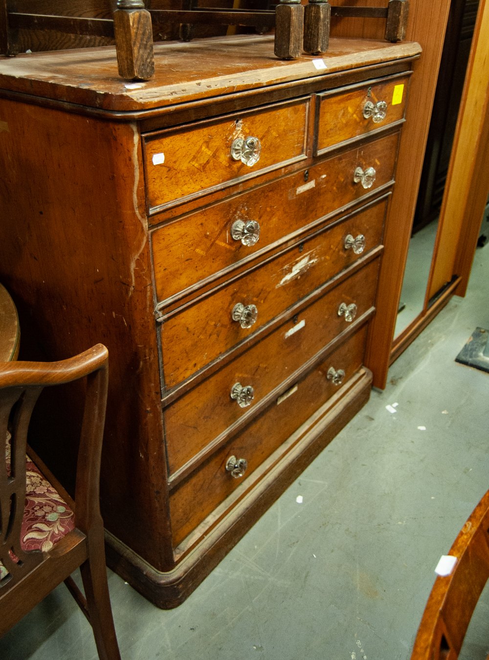 VICTORIAN PINE CHEST OF TWO SHORT AND FOUR LONG DRAWERS (A.F.)