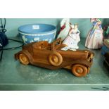 A FRENCH WOODEN MODEL OF A TWO SEATER OPEN CAR