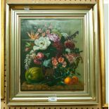 ROYAL COPENHAGEN LARGE RECTANGULAR PORCELAIN PANEL PRINTED WITH A STILL LIFE - FLOWER AND FRUITS,