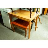 A MODERN BEECH FOLD OVER TOP DINING TABLE ON STRAIGHT LEG SUPPORTS
