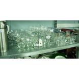 A QUANTITY OF DRINKING GLASSES, WINE TUMBLERS, SHOT GLASSES ETC...