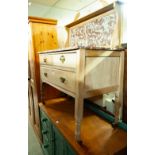 VICTORIAN PINE WASHSTAND CHEST, WITH THREE DRAWERS, MARBLE TOP AND RAISED BACK