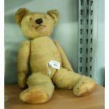 PRE-WAR GOLDEN PLUSH TEDDY BEAR in original but well-loved condition with stitched detail, swivel