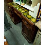 VICTORIAN AND LATER DOUBLE PEDESTAL DRESSING TABLE WITH GREEN TILED TOP