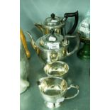 A VINERS OF SHEFFIELD ALPHA PLATE FOUR PIECE TEA SERVICE WITH EBONISED FINIAL'S AND HANDLES (4)