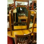 A REPRODUCTION BOXWOOD STRUNG MAHOGANY FOLDING TRIPTYCH DRESSING TABLE MIRROR, ALSO AN EARLY