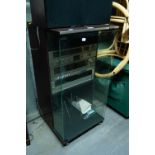 A TOSHIBA STEREO SOUND SYSTEM 'MODEL SL-10' in fitted cabinet with glass door front and a PAIR OF