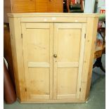 A VICTORIAN PINE FLOOR STANDING CORNER CUPBOARD, WITH TWO DOORS