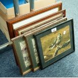 GORDON YATES THREE COLOUR PHOTOGRAPHS OF WILD BIRDS, FRAMED; ANOTHER LABELLED C.R. LINFOOT 'MERLIN