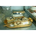 A FOUR PIECE ORIENTAL INSPIRED DRESSING TABLE SET, BULWARK TOBACCO TIN AND A SELECTION OF SOUVENIR