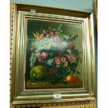 ROYAL COPENHAGEN LARGE RECTANGULAR PORCELAIN PANEL PRINTED WITH A STILL LIFE - FLOWER AND FRUITS,