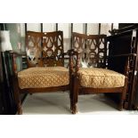 TWO OPEN ARM BEDROOM CHAIRS, WITH FANCY BACKS AND A LOOSE SEAT CUSHION (2)