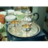 MAPPIN AND WEBB SILVER ON COPPER TEA SERVICE OF 3 PIECES, PLAIN PEAR SHAPED WITH GADROON BORDER VIZ;