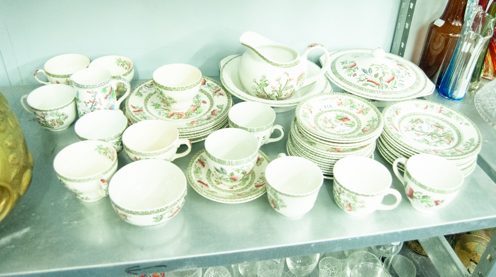 FORTY SIX PIECE MATCHED 'INDIAN TREE' PATTERN POTTERY PART DINNER AND TEA SERVICE, RIDGWAYS AND