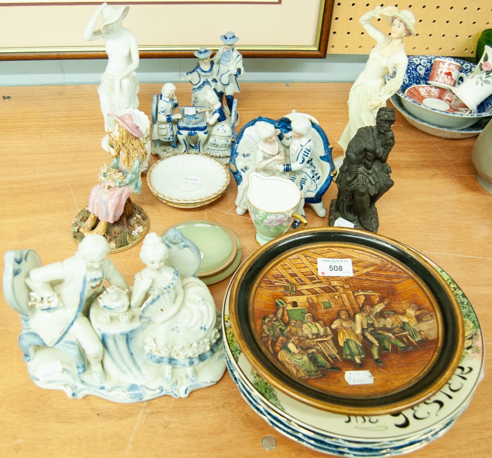 MIXED LOT OF POTTERY TO INCLUDE; COALPORT CHINA GOBLET, ROYAL DOULTON RACK PLATE, SET OF FOUR BOOTHS