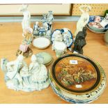 MIXED LOT OF POTTERY TO INCLUDE; COALPORT CHINA GOBLET, ROYAL DOULTON RACK PLATE, SET OF FOUR BOOTHS