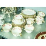 THIRTY TWO PIECE NINETEENTH CENTURY 'MOSS ROSE' PATTERN CHINA TEA SET FOR TEN PERSONS, with rose and