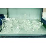 CUT GLASS WARES INCLUDING; WATER AND SMALL JUGS, FRUIT BOWLS, ETC... AND OTHER GLASS WARES VARIOUS