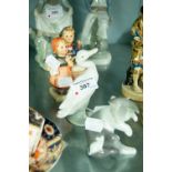 LLADRO MODELS OF A CAT WITH A MOUSE AND OF A GOOSE, AND TWO GOEBEL HUMMEL FIGURINES (4)