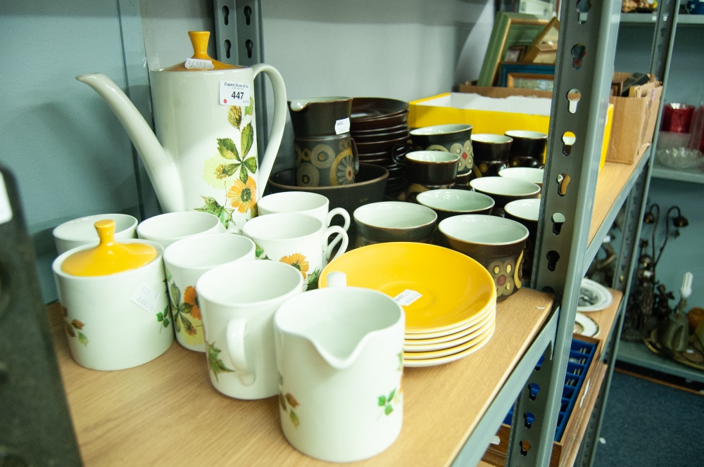 DENBY 'ARABESQUE' PART TEA AND COFFEE SERVICE, APPROX 32 PIECES AND A MYOTT COFFEE SERVICE FOR SIX