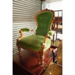 VICTORIAN WALNUTWOOD SPOON BACK ARMCHAIR (A.F.)