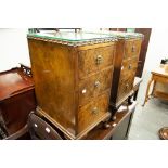 A PAIR OF BURR WALNUTWOOD BEDSIDE PEDESTALS, EACH OF THREE GRADUATED DRAWERS WITH GILT METAL