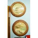 PAIR OF CIRCULAR DISHED CHROMOLITHOGRAPHIC PRINTS AFTER R. F. McIntyre IN GLAZED WOODEN FRAMES (2)