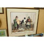 LAURENCE RUSHTON (XX) A PAIR OF SIGNED PRINTS TWO CHAPS ON A PARK BENCH (2)