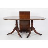 TEN PIECE GEORGIAN STYLE MODERN REPRODUCTION FLAME CUT AND CROSSBANDED MAHOGANY DINING ROOM SUITE,