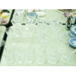 A SET OF SIX CUT GLASS SUNDAE DISHES, A SET OF SIX CUT GLASS WINE GLASSES, ON PLAIN BALUSTER STEMS