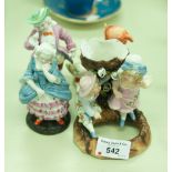 HUMMEL GROUP GIRL AND TWO GEESE, PAIR OF CONTINENTAL BISQUE FIGURES COURTIER AND LADY AND A