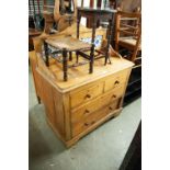 VICTORIAN PINE SMALL WASHSTAND CHEST WITH RAISED TILED BACK, TWO SHORT AND TWO LONG DRAWERS, WITH