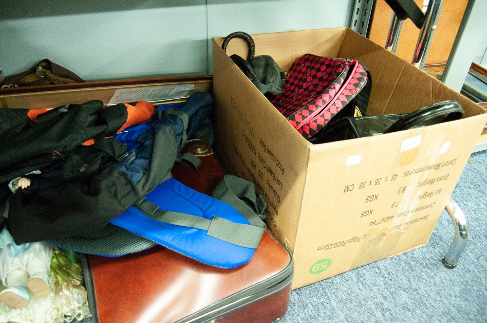 QUANTITY OF LADY'S BAGS AND AN ANTLER BROWN CASE CONTAINING SPORTING AND THEATRE PROGRAMMES