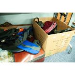 QUANTITY OF LADY'S BAGS AND AN ANTLER BROWN CASE CONTAINING SPORTING AND THEATRE PROGRAMMES