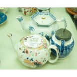 ROYAL DOULTON TEAPOT, BLUE AND WHITE JUG WITH PEWTER LID, AND A 'CHINESE TREE' JUG