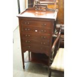 AN EARLY 20TH CENTURY INLAID MAHOGANY MUSIC CABINET WITH FIVE FALL-FRONT DRAWERS AND UNDERSTAGE