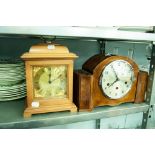 AN ART DECO MANTEL CLOCK IN ARCHITECTURAL CASE WITH SILVERED DIAL AND A MODERN SEIKO CARRIAGE MANTEL