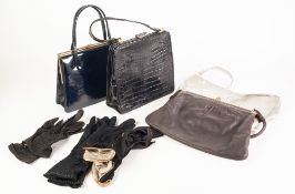 FOUR LADY'S HANDBAGS AND THREE PAIRS OF BLACK GLOVES