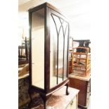 A SMALL, CIRCA 1920S, BOW FRONT MAHOGANY CHINA DISPLAY CABINET, WITH ASTRAGAL GLAZED DOOR AND CLAW