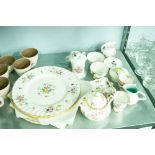 EIGHT MINTON 'MARLOW' DINNER PLATES, ROYAL ALBERT 'DIMIT ROSE' TWO HANDLE BOWL AND COVER, AND