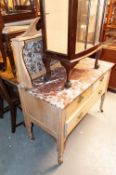 VICTORIAN PINE WASHSTAND CHEST, WITH THREE DRAWERS, MARBLE TOP AND RAISED BACK