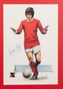 GEORGE BEST UNITED LEGEND framed and glazed 11" x 11" (28cm x 28cm) AND A COLOUR PRINT OF GEORGE