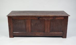 LATE SEVENTEENTH CENTURY OAK COFFER, of typical form with plank top and three panels to the front,