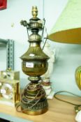 A BRASS TABLE LAMP AND A WHITE MARBLE LAMP (2)