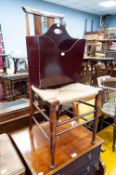 INLAID BEDROOM CHAIR WITH WICKER SEAT AND A MAGAZINE RACK