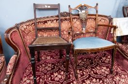 EDWARDIAN INLAID ROSEWOOD OCCASIONAL CHAIR, together with a NINETEENTH CENTURY YEW AND ELM WINDSOR